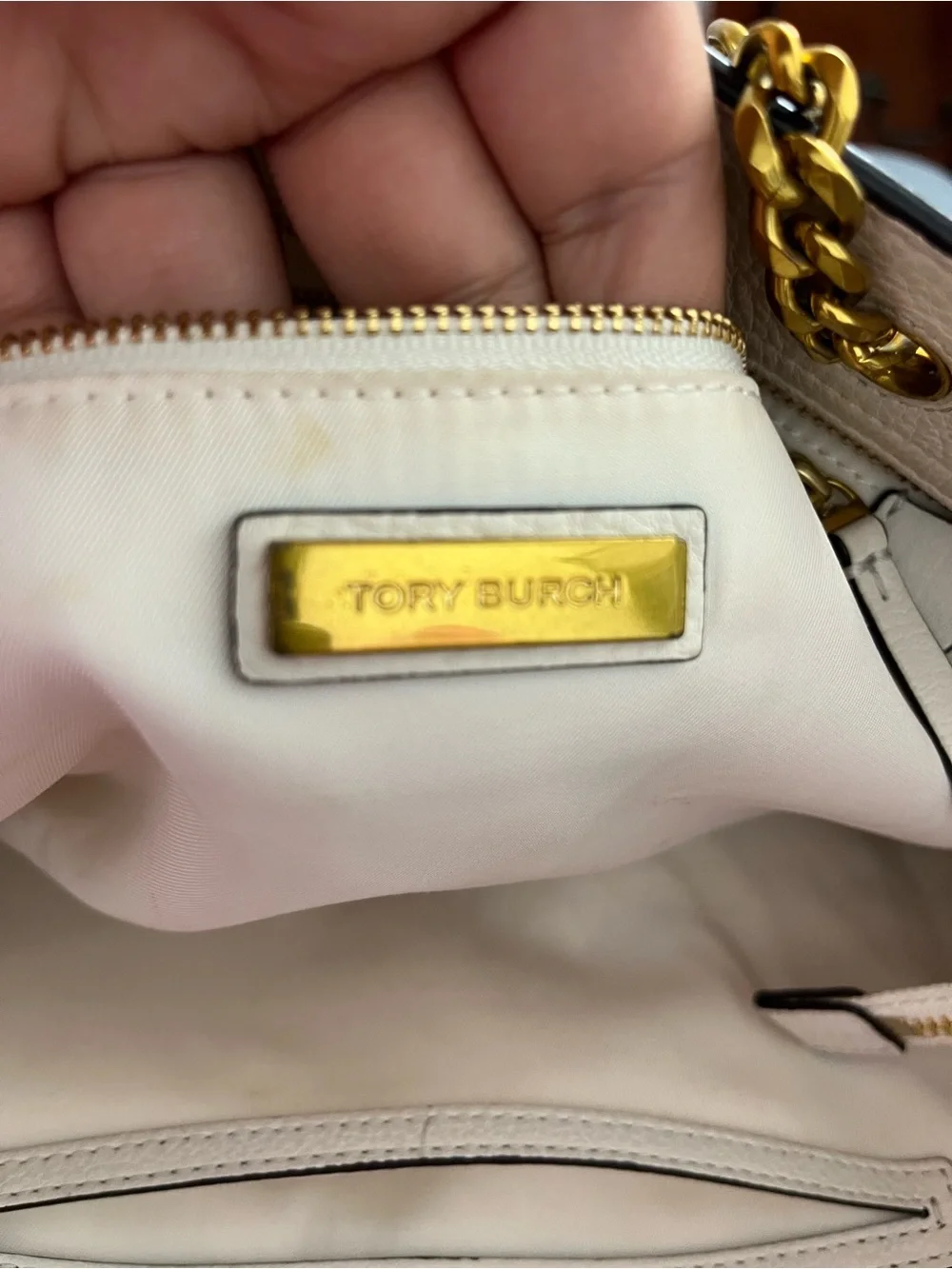 Tory Burch White Leather Tote with Gold Logo